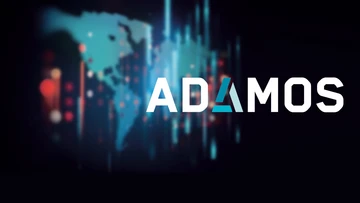 adamos logo in front of world map