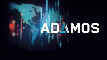adamos logo in front of world map