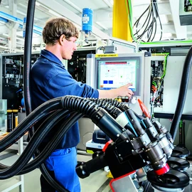 Employee working on filling system