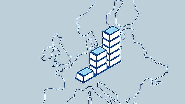 illustration battery stacks on Europe map