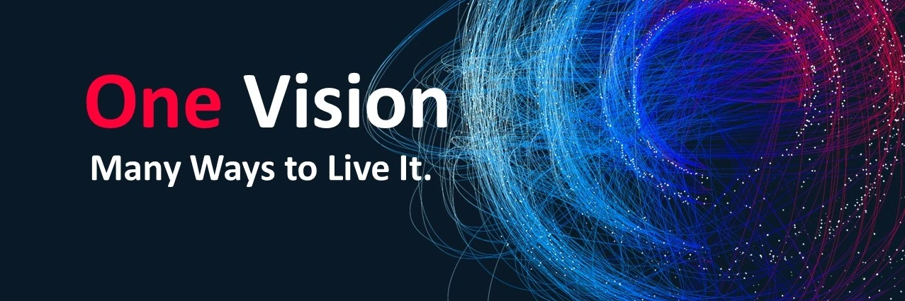 Black background with a circle and the slogan "one vision - many ways to live it"