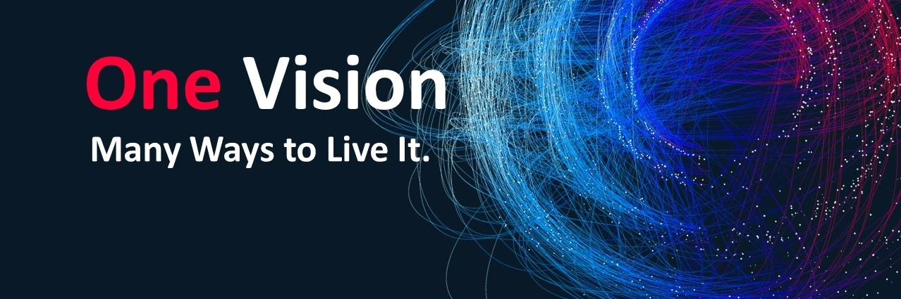 Schwarzer Hintergrund mit einem Kreis und dem Slogan "one vision - many ways to live it"