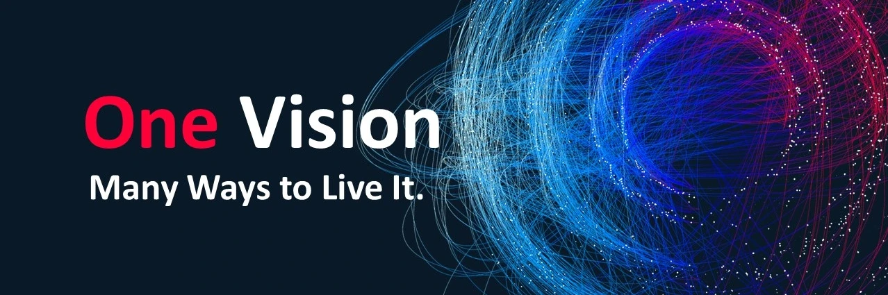 Schwarzer Hintergrund mit einem Kreis und dem Slogan "one vision - many ways to live it"