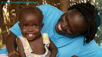 Woman and child smiling