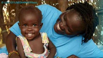 Woman and child smiling