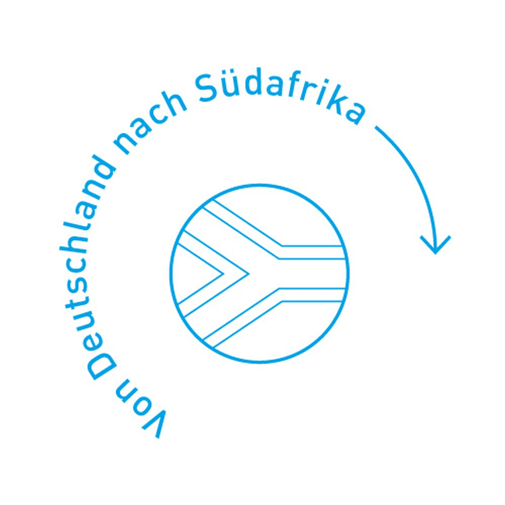 Symbol "von Deutschland nach Südafrika" in Form eines Pfeils