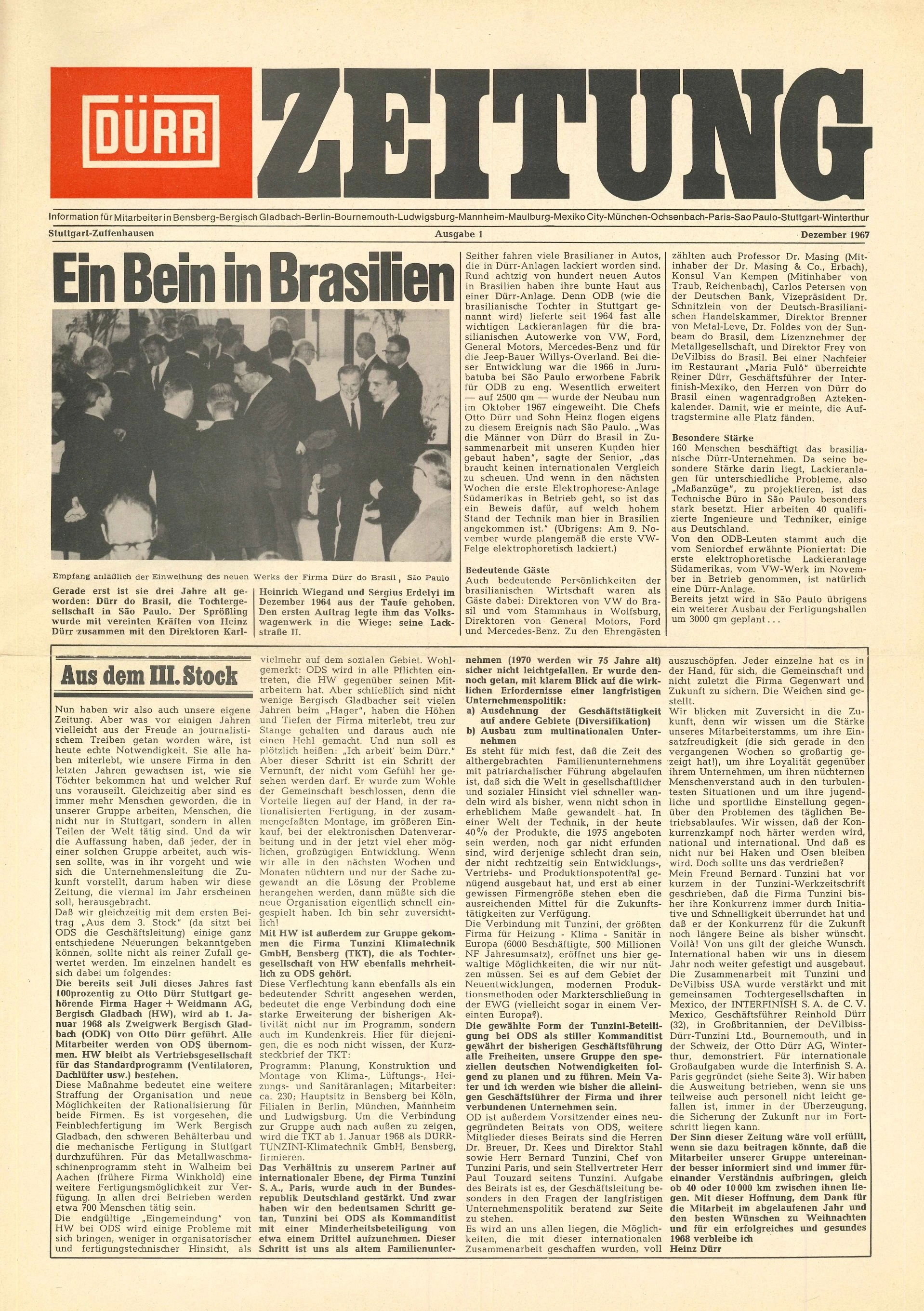 Cover der Dürr Zeitung von 1967
