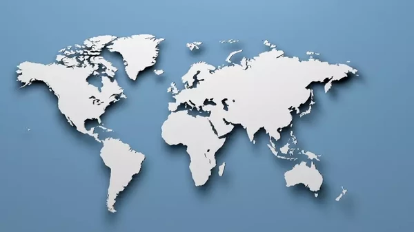 Weltkarte mit Ausschnitten aus USA, Brasilien und Indien