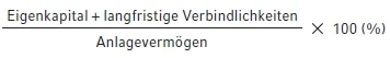 "Eigenkapital +langfristige Verbindlichkeiten / Anlagevermögen * 100 (%)"