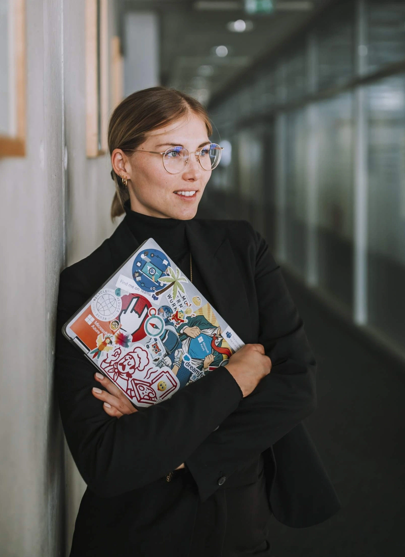 Mona Daub and her stickered computer