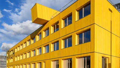 spectacular yellow modular timber house