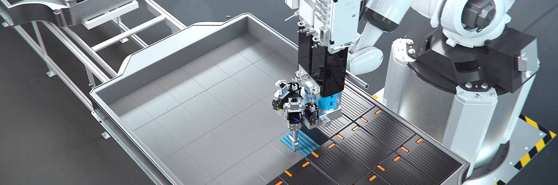 The gluing process of batteries.