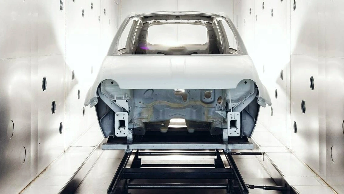 car body in the oven