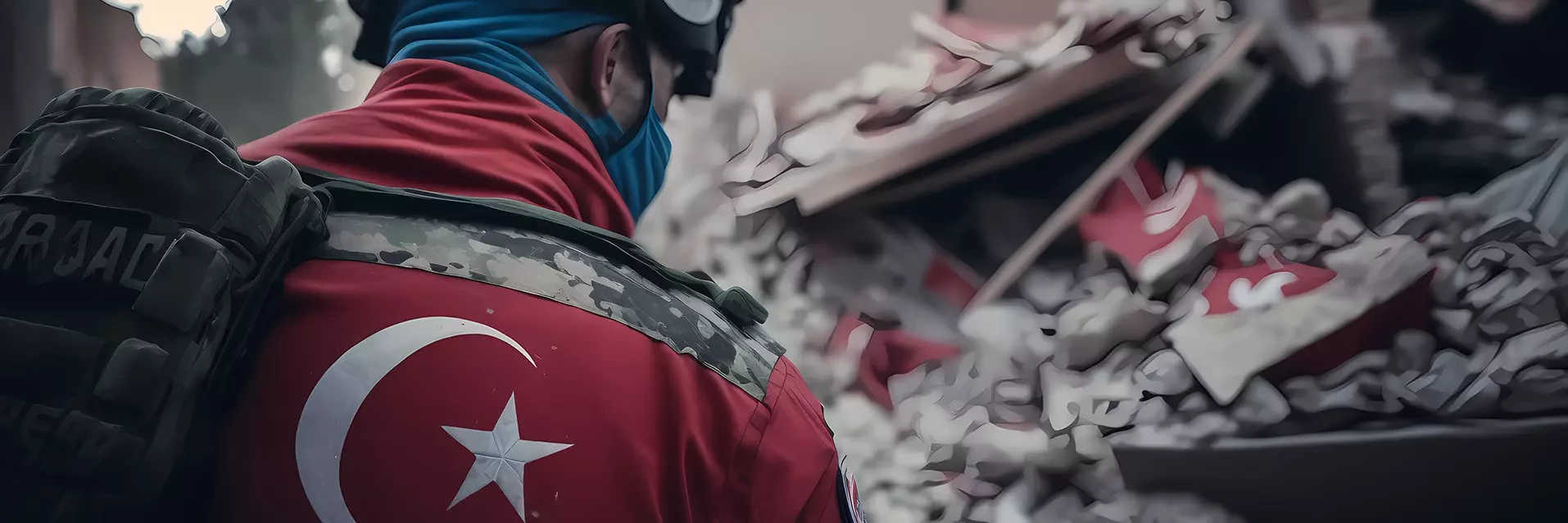 Emergency worker helps in disaster area