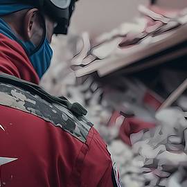 Emergency worker helps in disaster area