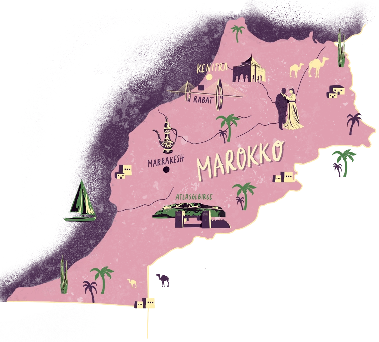 Illustration einer Landkarte Marokkos