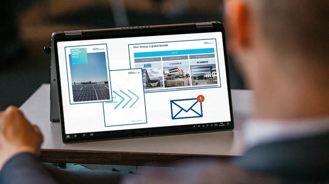 Tablet with company information of the Dürr Group