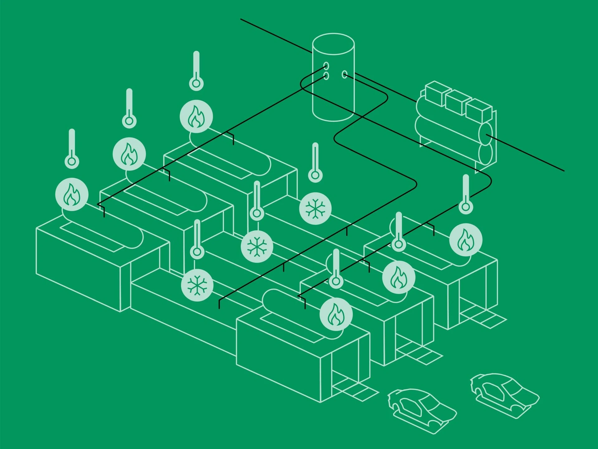 Illustration of an intelligent energy network with EcoQPower