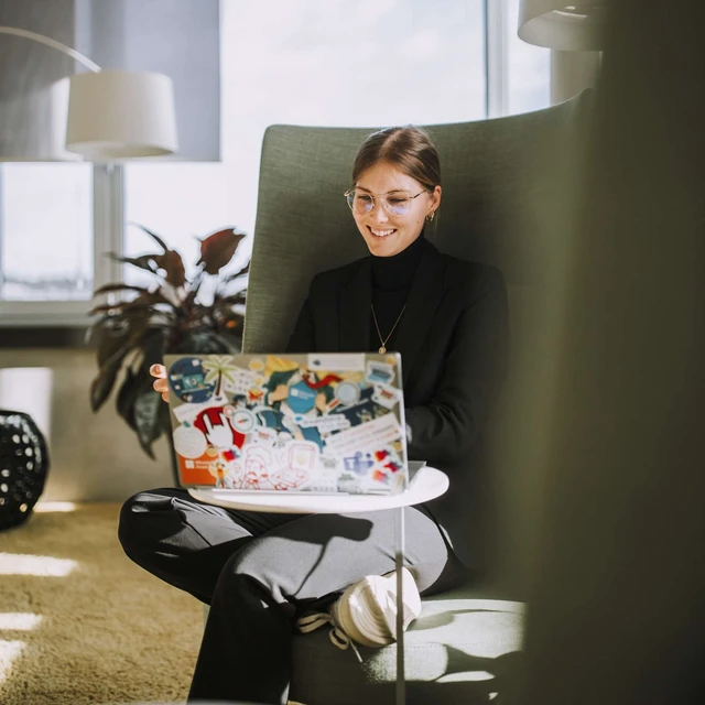 Mona Daub in a colorful office