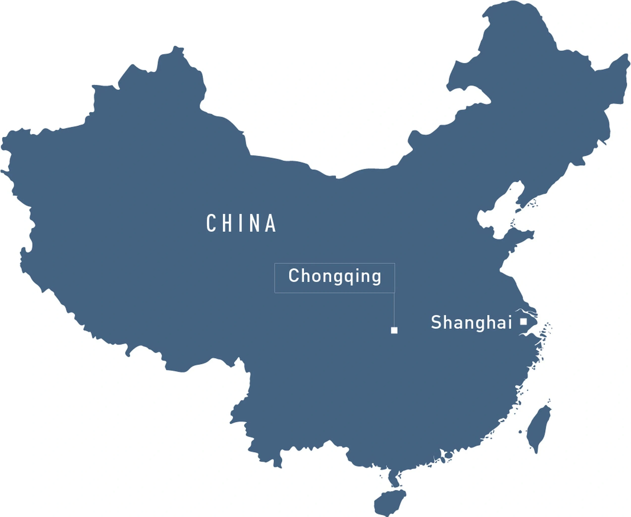 Chongqing marked on China map