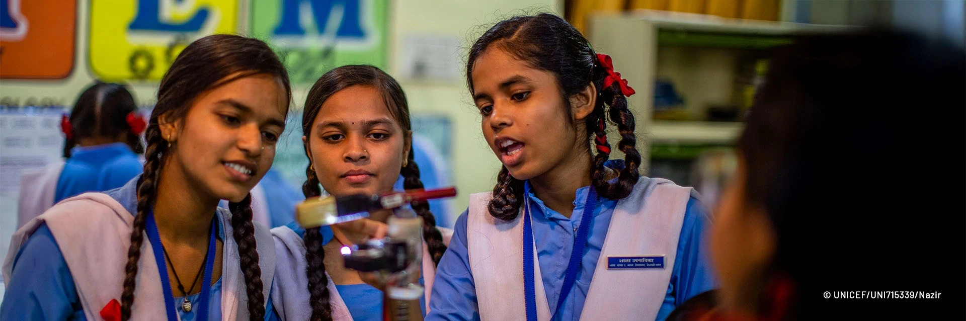 Three school girls from India
