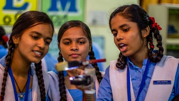 Three school girls from India